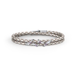 Sterling Silver Ivy & Gemstone Leather Bracelet in 925 Sterling Silver