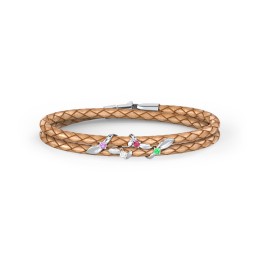 Sterling Silver Ivy & Gemstone Leather Bracelet in 925 Sterling Silver with Amethyst, Cubic Zirconia, Ruby, and Emerald