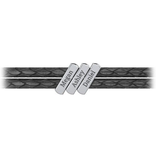 Engravable Sterling Silver Bar Leather Bracelet - 3