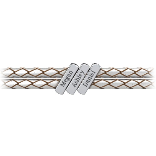 Engravable Sterling Silver Bar Leather Bracelet - 3