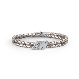Engravable Sterling Silver Bar Leather Bracelet - 4 in 925 Sterling Silver