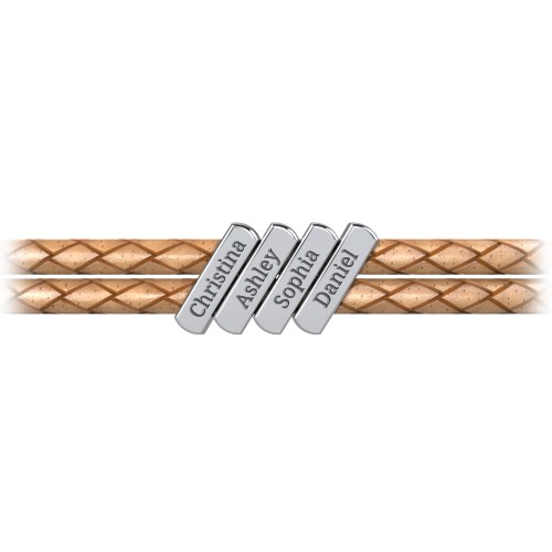 Engravable Sterling Silver Bar Leather Bracelet - 4