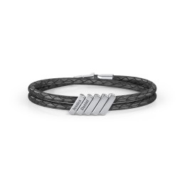 Engravable Sterling Silver Bar Leather Bracelet - 5 in 925 Sterling Silver
