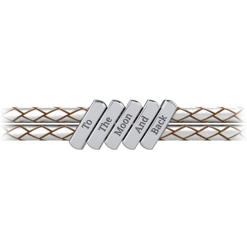 Engravable Sterling Silver Bar Leather Bracelet - 5