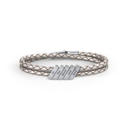 Engravable Sterling Silver Bar Leather Bracelet - 5 in 925 Sterling Silver