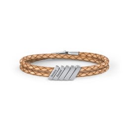 Engravable Sterling Silver Bar Leather Bracelet - 5