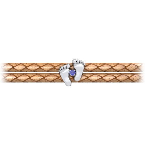 Sterling Silver Baby Feet Leather Bracelet With Birthstone – Sterling Silver with Blue Sapphire