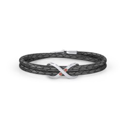 Sterling Silver Infinity Leather Bracelet with Gemstones in 925 Sterling Silver with Garnet