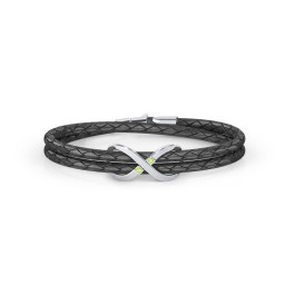 Sterling Silver Infinity Leather Bracelet with Gemstones in 925 Sterling Silver with Peridot