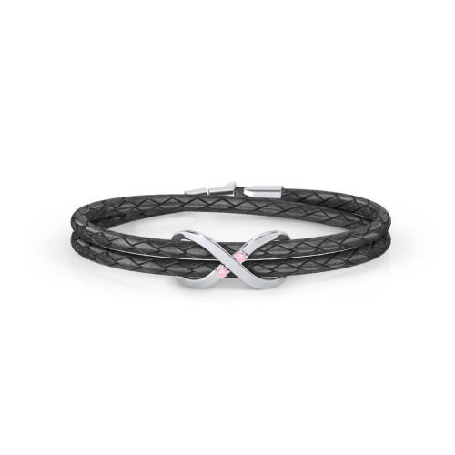 Sterling Silver Infinity Leather Bracelet with Gemstones – Sterling Silver with Pink Tourmaline