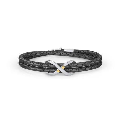 Sterling Silver Infinity Leather Bracelet with Gemstones – Sterling Silver with Citrine