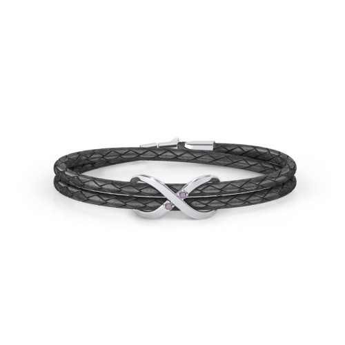 Sterling Silver Infinity Leather Bracelet with Gemstones – Sterling Silver with Alexandrite