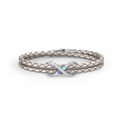 Sterling Silver Infinity Leather Bracelet with Gemstones – Sterling Silver with Ruby