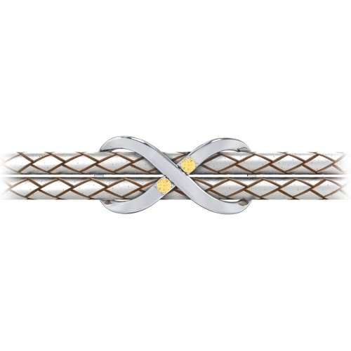 Sterling Silver Infinity Leather Bracelet with Gemstones – Sterling Silver with Citrine