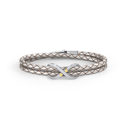 Sterling Silver Infinity Leather Bracelet with Gemstones – Sterling Silver with Citrine