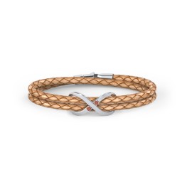 Sterling Silver Infinity Leather Bracelet with Gemstones in 925 Sterling Silver with Garnet
