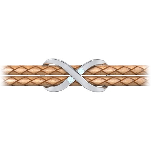 Sterling Silver Infinity Leather Bracelet with Gemstones – Sterling Silver with Blue Topaz