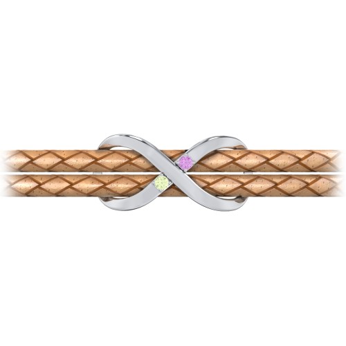Sterling Silver Infinity Leather Bracelet with Gemstones – Sterling Silver with Peridot and Amethyst