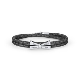 Engravable Sterling Silver Bow Tie Leather Bracelet in 925 Sterling Silver