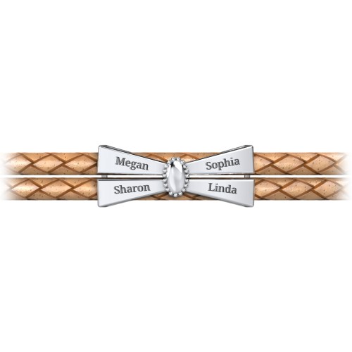 Engravable Sterling Silver Bow Tie Leather Bracelet