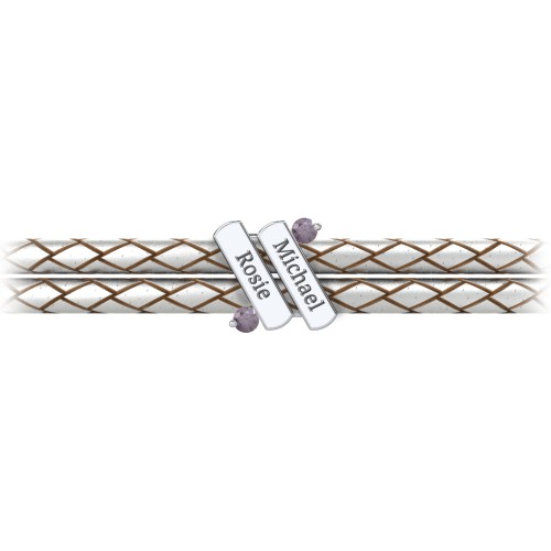Engravable Sterling Silver Diagonal Bar Leather Bracelet with Gemstones – Sterling Silver with Alexandrite