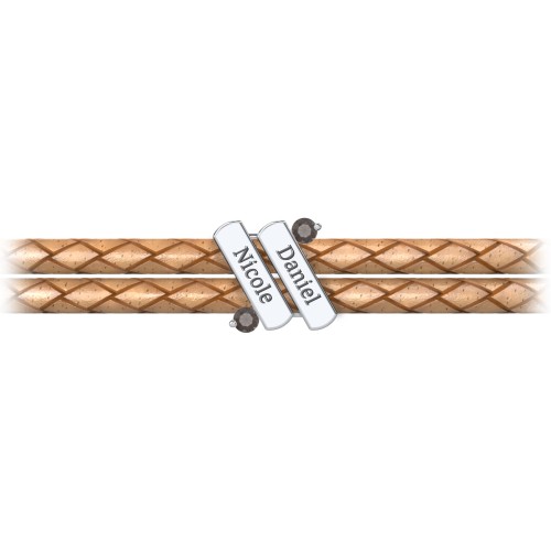 Engravable Sterling Silver Diagonal Bar Leather Bracelet with Gemstones – Sterling Silver with Smokey Quartz