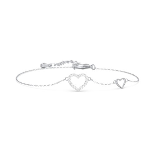 Pave Double Heart Charm Bracelet – Sterling Silver