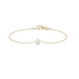 Bezel Set Gemstone Drop Bracelet - 1 Stone in 18K Gold Plated Silver with Blue Topaz