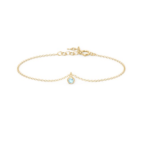 Bezel Set Gemstone Drop Bracelet - 1 Stone – 18K Gold Plated Silver with Blue Topaz
