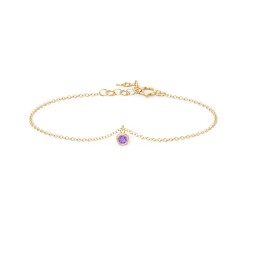 Bezel Set Gemstone Drop Bracelet - 1 Stone in 9K Solid Yellow Gold with Amethyst