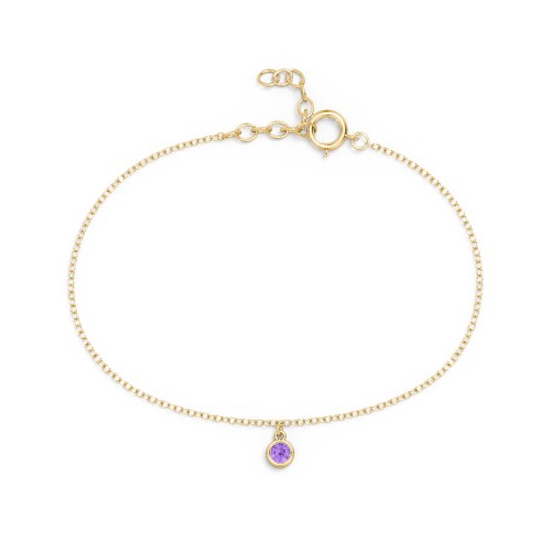Bezel Set Gemstone Drop Bracelet - 1 Stone – 9kt Yellow Gold with Amethyst