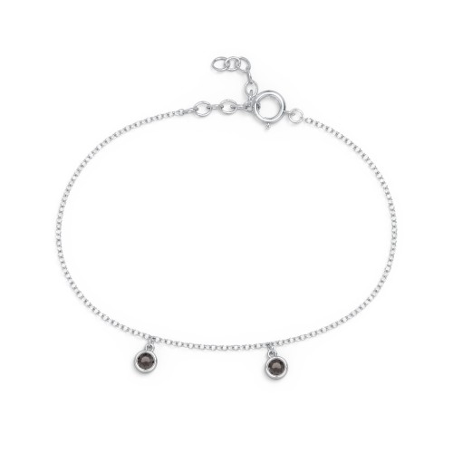 Bezel Set Gemstone Drop Bracelet - 2 Stone – Sterling Silver with Smokey Quartz