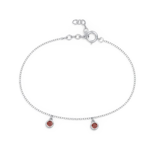 Bezel Set Gemstone Drop Bracelet - 2 Stone – Sterling Silver with Garnet