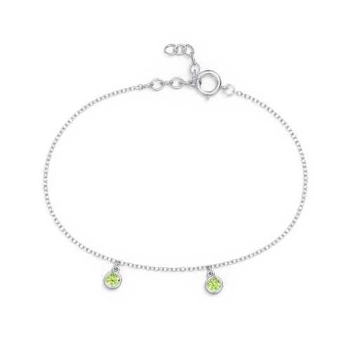 Bezel Set Gemstone Drop Bracelet - 2 Stone – Sterling Silver with Peridot