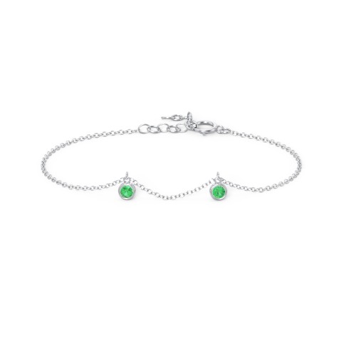 Bezel Set Gemstone Drop Bracelet - 2 Stone – Sterling Silver with Emerald