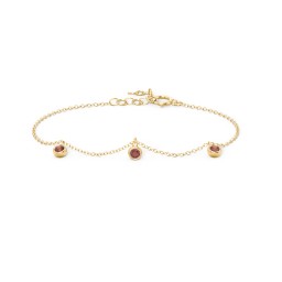 Bezel Set Gemstone Drop Bracelet - 3 Stone in 18K Gold Plated Silver with Garnet