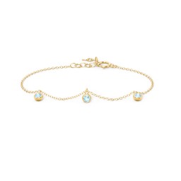 Bezel Set Gemstone Drop Bracelet - 3 Stone in 18K Gold Plated Silver with Blue Topaz