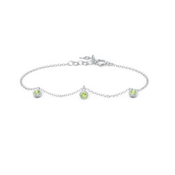 Bezel Set Gemstone Drop Bracelet - 3 Stone in 925 Sterling Silver with Peridot