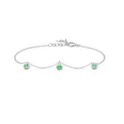 Bezel Set Gemstone Drop Bracelet - 3 Stone in 925 Sterling Silver with Emerald