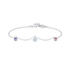 Bezel Set Gemstone Drop Bracelet - 3 Stone in 925 Sterling Silver with Blue Sapphire, Blue Topaz, and Ruby