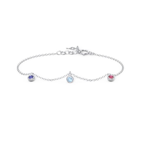 Bezel Set Gemstone Drop Bracelet - 3 Stone – Sterling Silver with Blue Sapphire, Blue Topaz, and Ruby