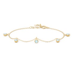 Bezel Set Gemstone Drop Bracelet - 5 Stone in 18K Gold Plated Silver with Blue Topaz