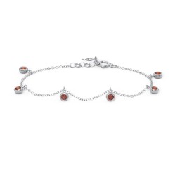 Bezel Set Gemstone Drop Bracelet - 6 Stone in 925 Sterling Silver with Garnet