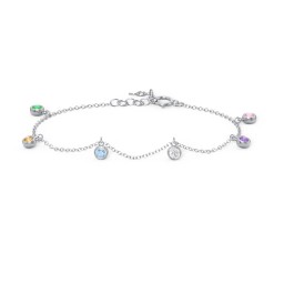 Bezel Set Gemstone Drop Bracelet - 6 Stone in 925 Sterling Silver with Green Premium Zirconia, Citrine, Blue Topaz, Cubic Zirconia, Amethyst Premium Zirconia, and Fancy Pink Premium Zirconia