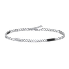 Engravable Bar Open Curb Bracelet with Black Enamel Bars