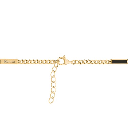 Engravable Bar Open Curb Bracelet with Black Enamel Bars – 18K Gold Plated Silver