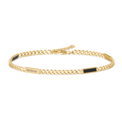 Engravable Bar Open Curb Bracelet with Black Enamel Bars – 18K Gold Plated Silver