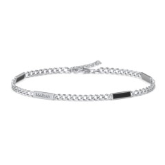 Engravable Bar Open Curb Bracelet with Black Enamel Bars – Sterling Silver