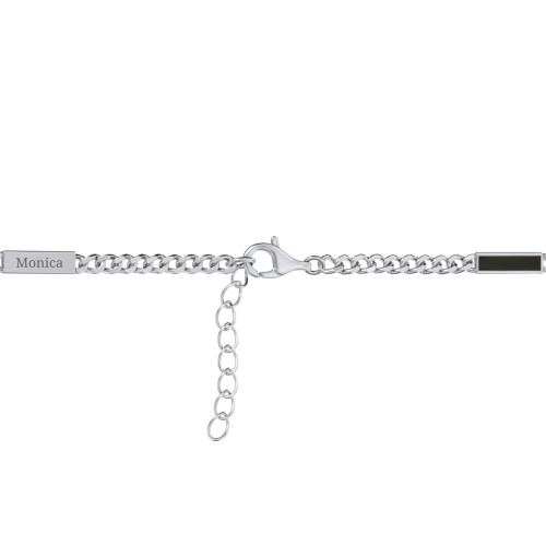 Engravable Bar Open Curb Bracelet with Black Enamel Bars – Sterling Silver