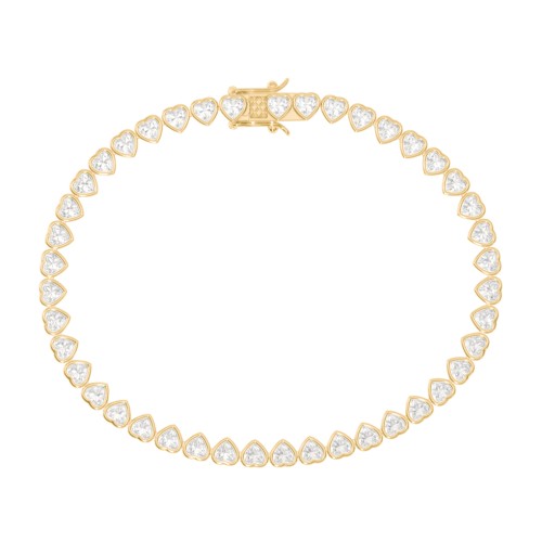 Heart Cubic Zirconia Tennis Bracelet – 18K Gold Plated Silver
